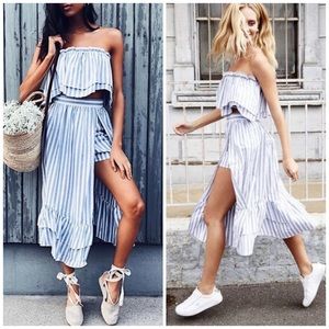 STEELE Harper Midi Skirt Newport Stripe Ruffle